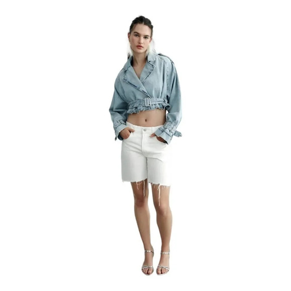 ZARA | Ecru | TRF LOOSE FIT DENIM SHORTS - Picture 5 of 12